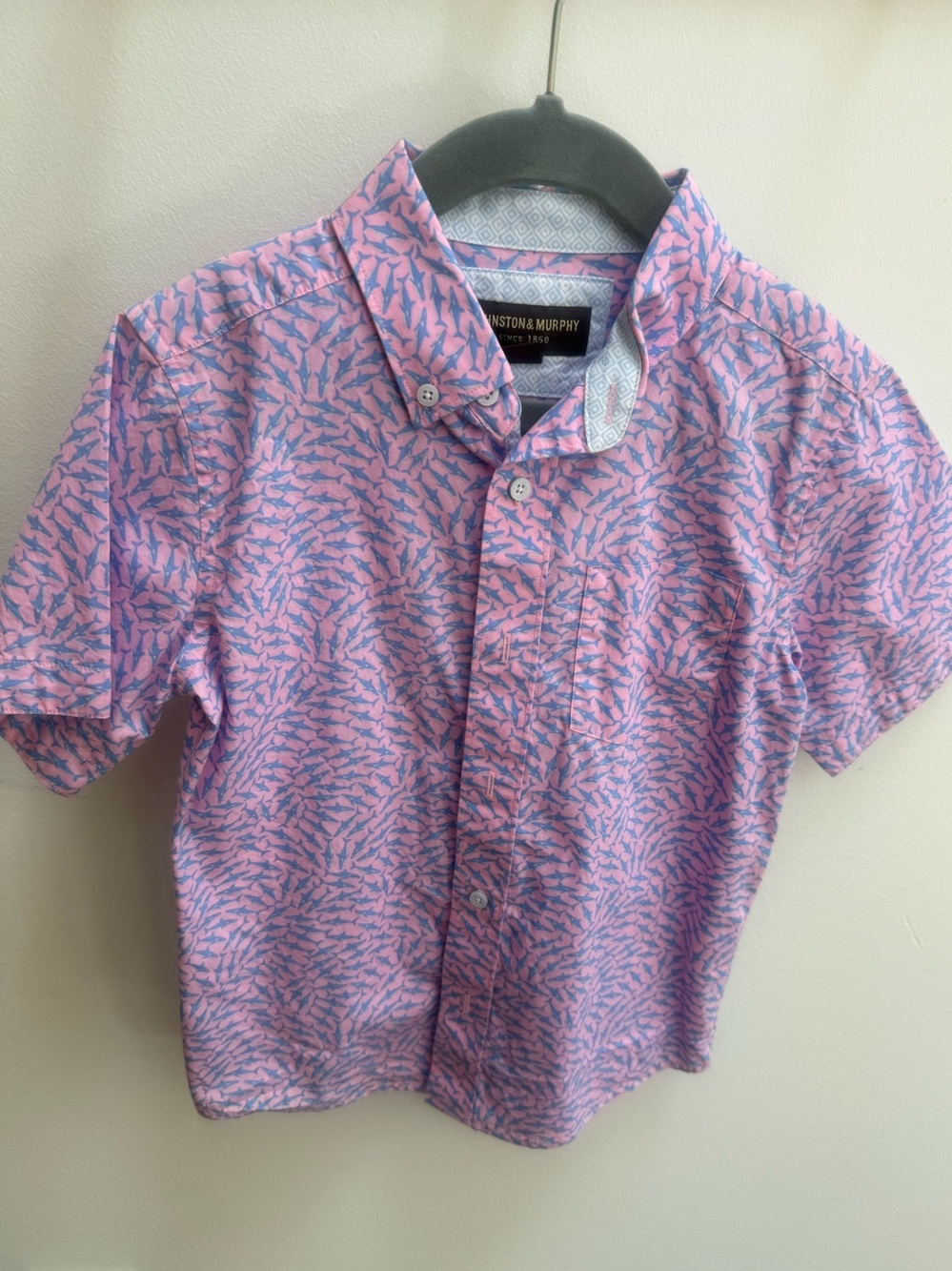 Johnston  & Murphy Pink and Blue Short Sleeve Button-Up Shirt